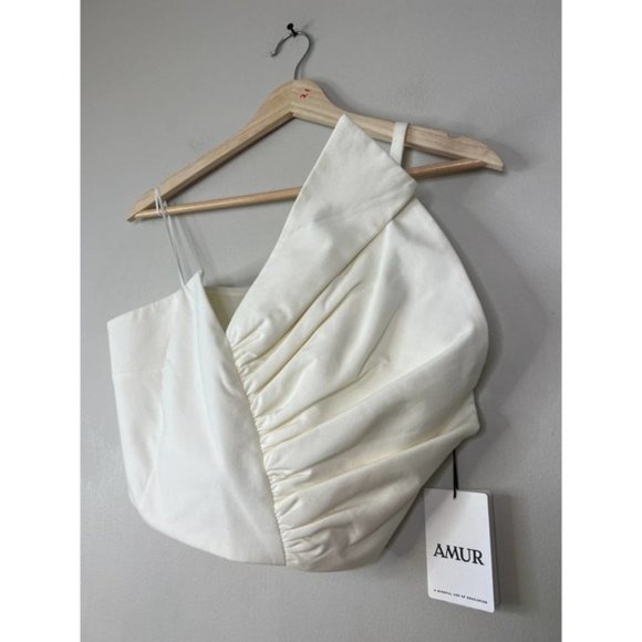 Amur Declan Ruffle Bustier One Shoulder Cropped Top Women's Ivory Size: 6 NWT - Picture 3 of 11